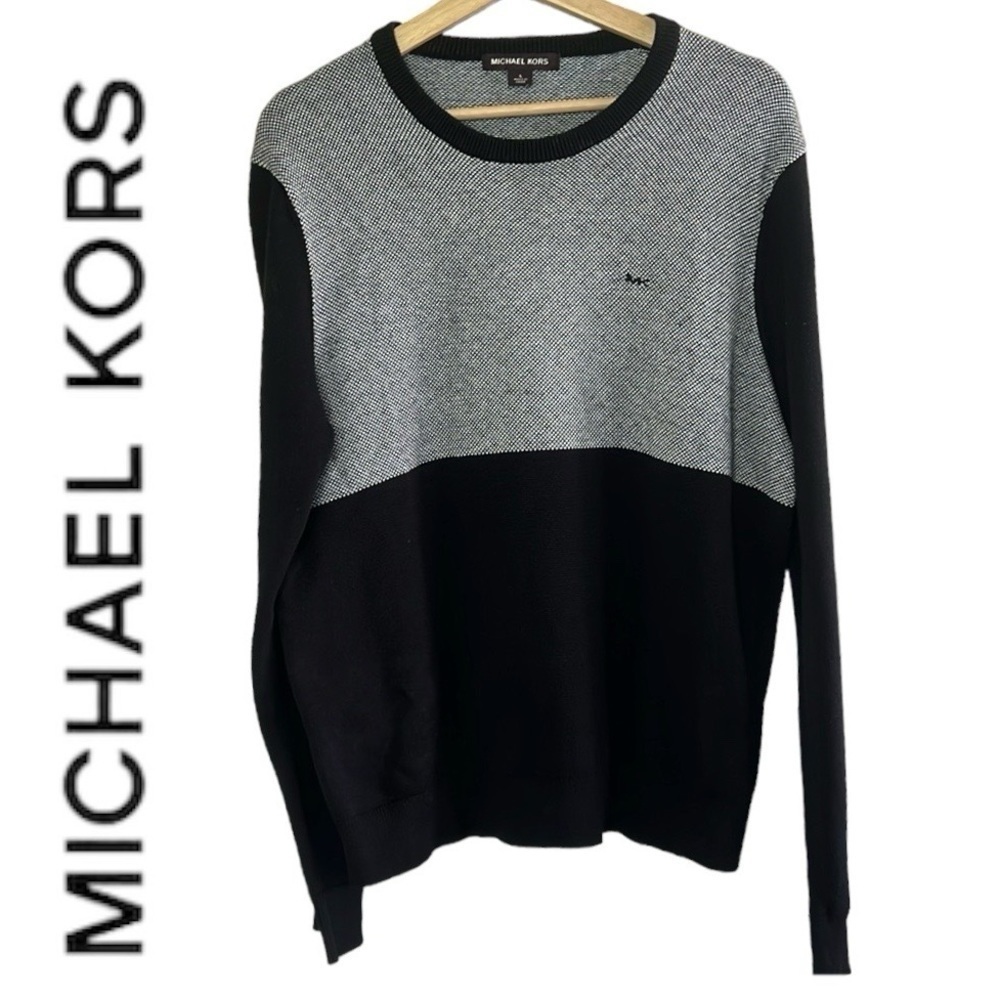Michael Kors Men’s Black/Gray Colorblock Round Neck Sweater Size L